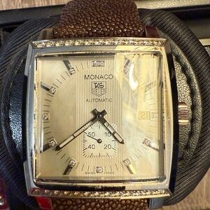 TAG Heuer Monaco with Brown Strap and Silver Face